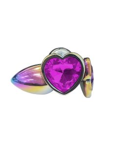Plug Anal em Aço Colorido com Joia em Formato de Coração na Cor Roxa Tamanho P 7 x 2,7 cm