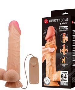 Pênis Realístico com Glande Definida, Escroto, Ventosa e Vibrador Super Flexível na Cor Bege SLIDING SKIN 24 x 5 cm