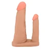 Pênis Duplo para 2 Penetrações em PVC Flexível Atóxico 15×3,5cm e 10×2,5cm Bege